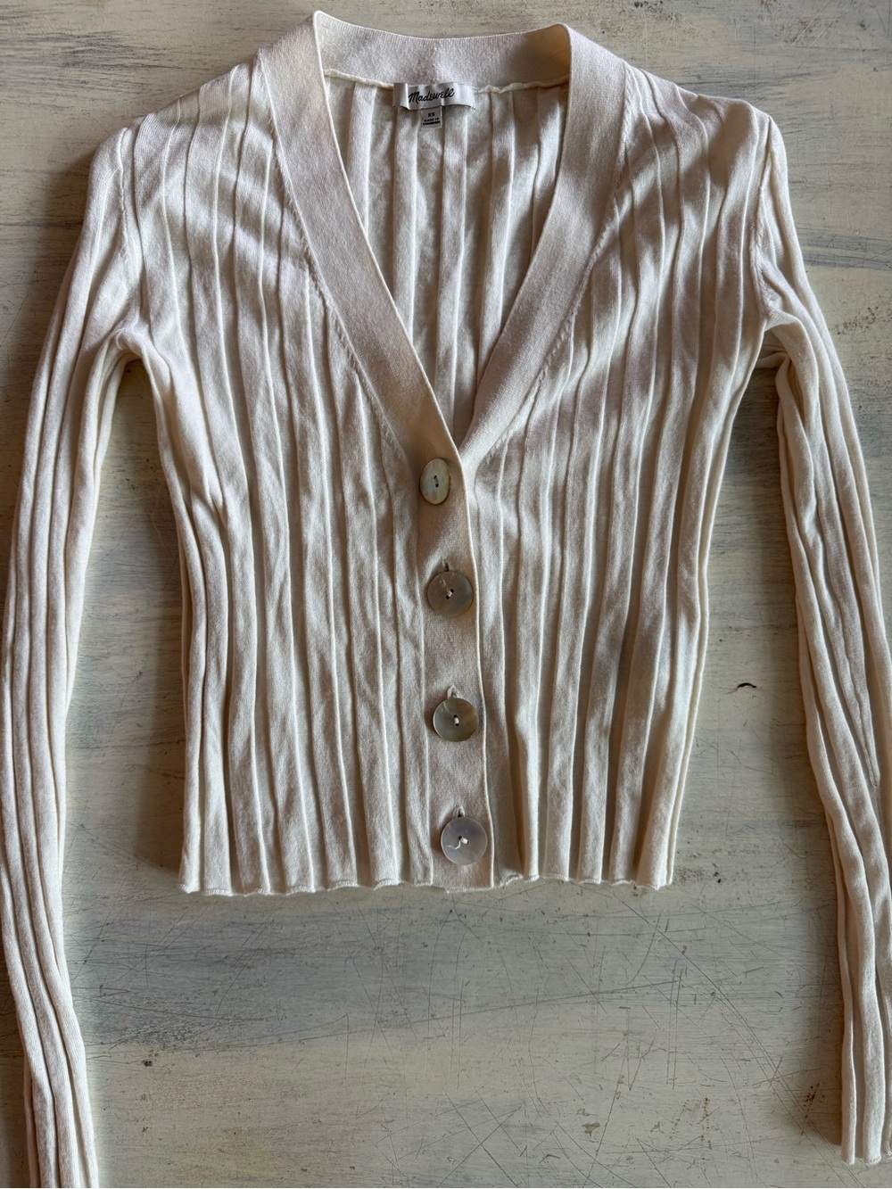 Madewell Cream Ribbed V-Neck Button Cardigan - Picture 2 of 6